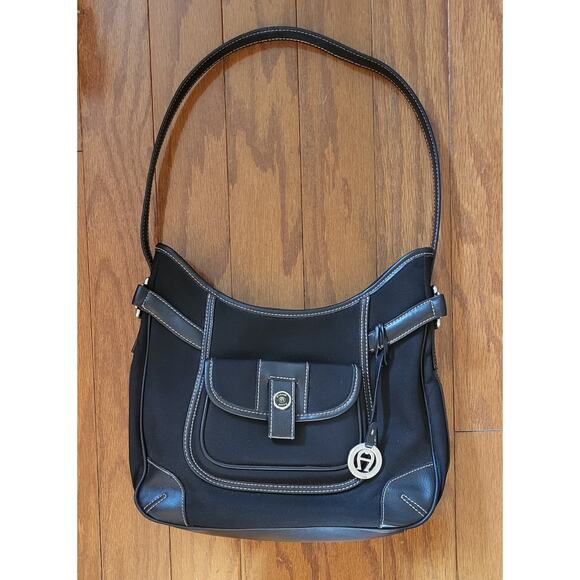 Etienne Aigner Black Shoulder Handbag with Front Pocket Design 80s - Picture 1 of 16